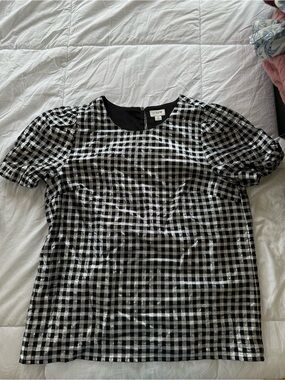 J. Crew Black and Silver Gingham Short Sleeve Shirt